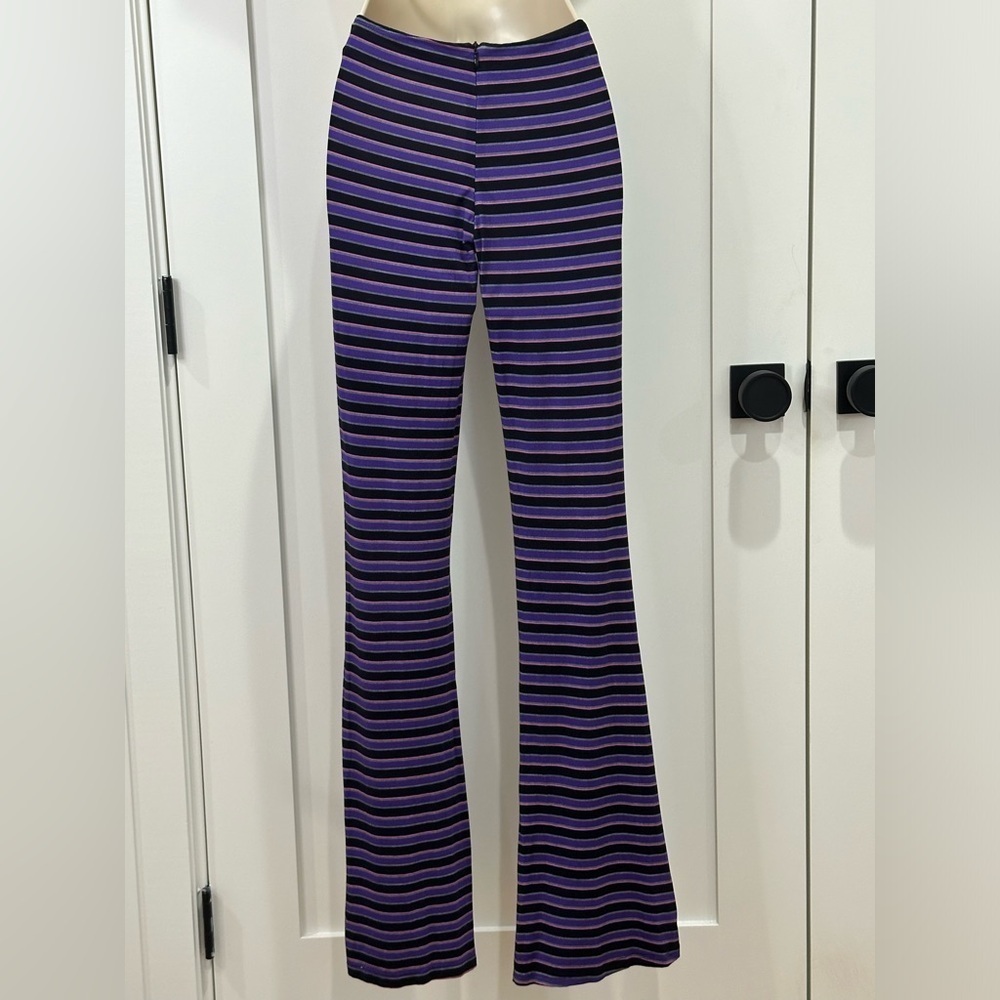 I AM GIA Carrie Cutout Flared Pants Striped Purple Size XS Party Emo Rock Rave - Picture 3 of 9